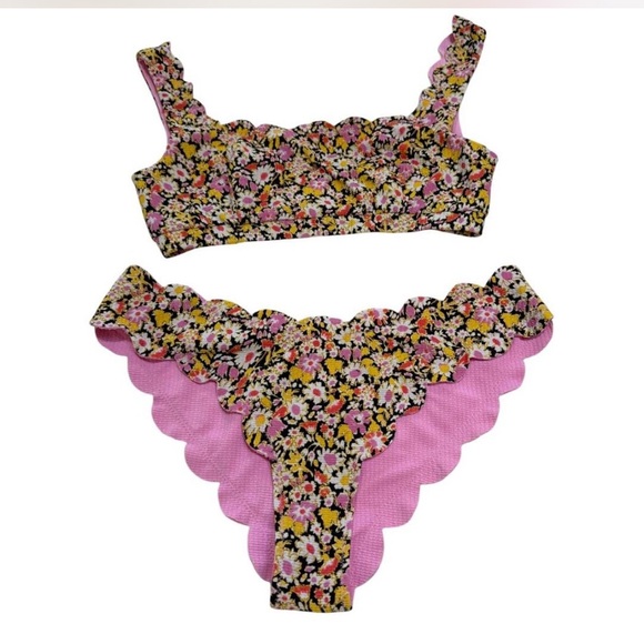Marysia Pink and Black Floral Reversible Bikini Scalloped - Picture 2 of 15